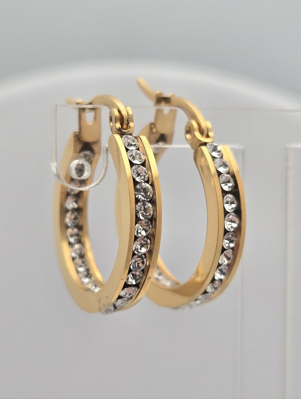 Steeltime 18K Gold Plated Stainless Steel Crystal Hoop Earrings New